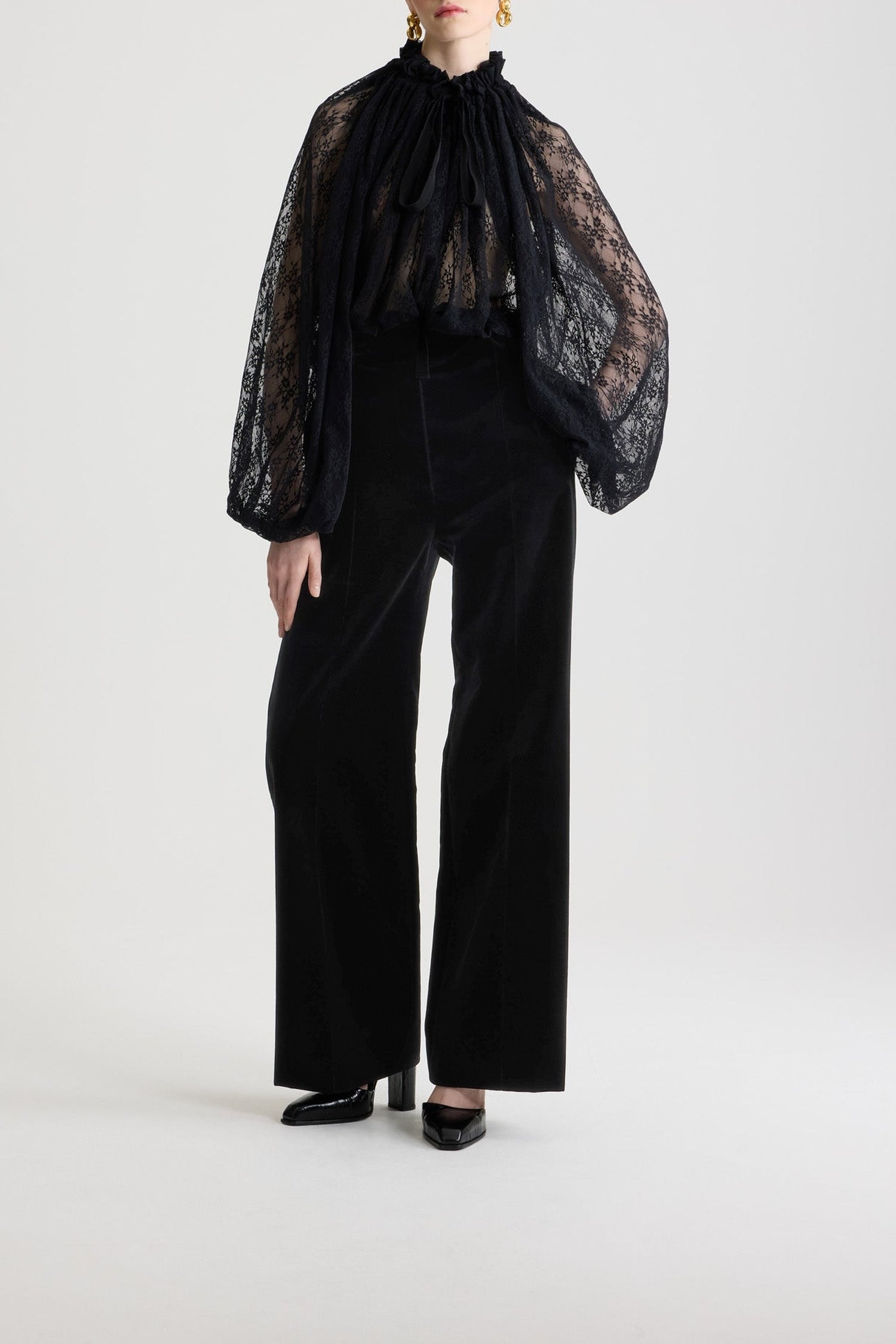 Blouse à manches chauve-souris en dentelle - Noir