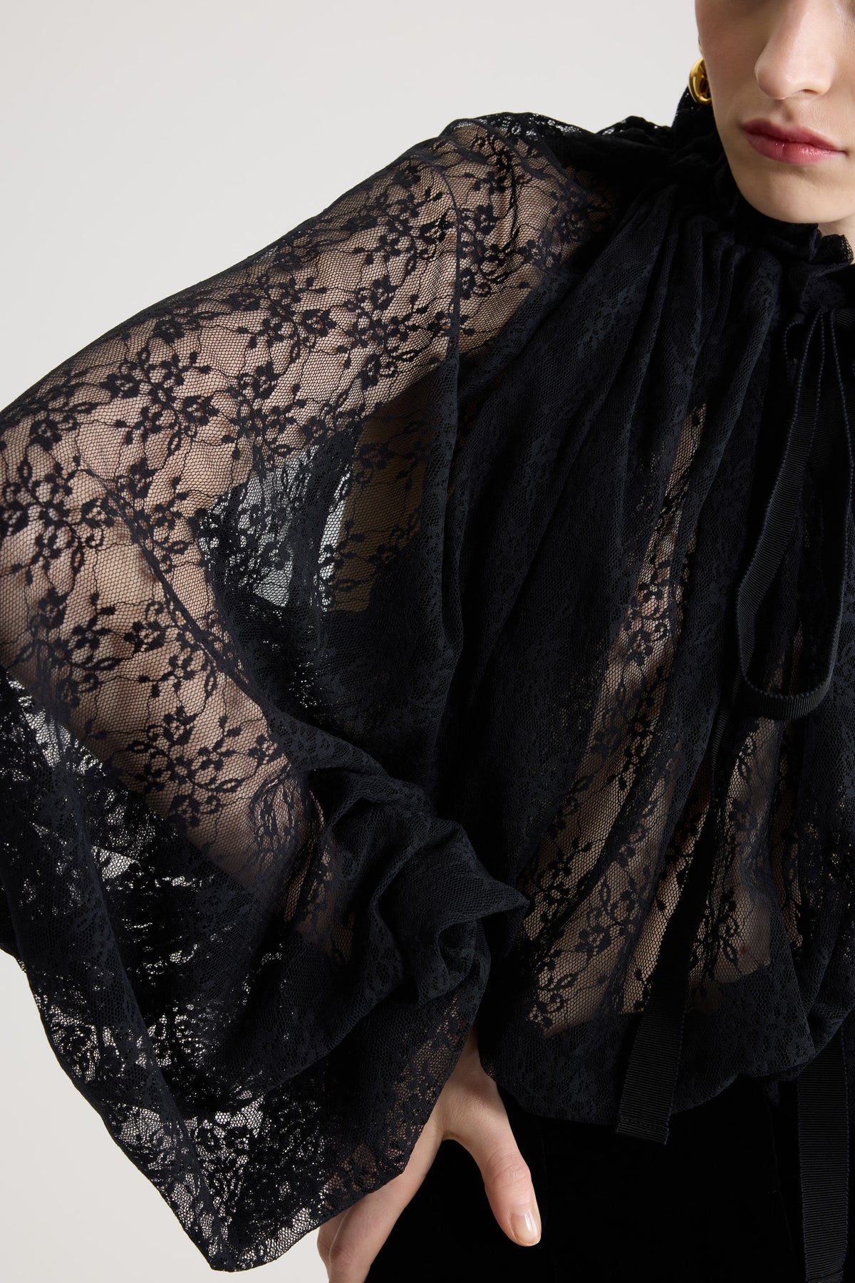 Black / Haut iconique à coulisse en jersey dentelle
