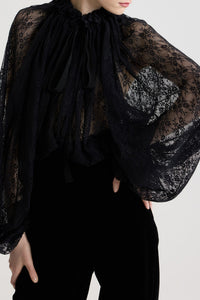 Blouse à manches chauve-souris en dentelle - Noir
