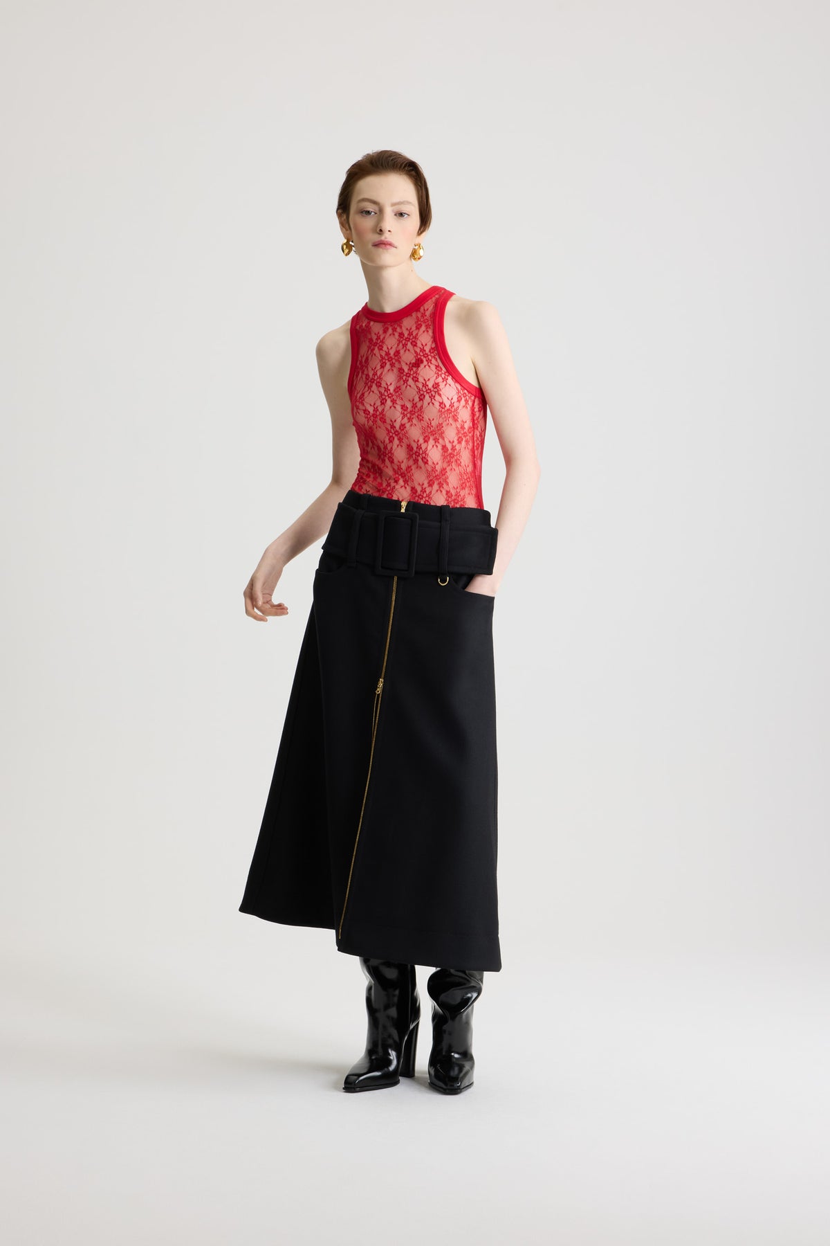 Babylone Red / Débardeur en jersey dentelle