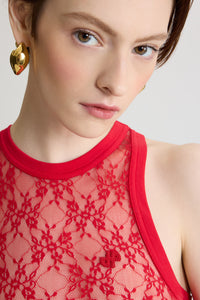 Babylone Red / Débardeur en jersey dentelle