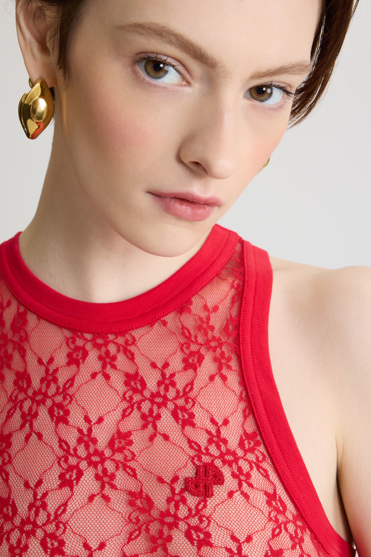 Babylone Red / Débardeur en jersey dentelle