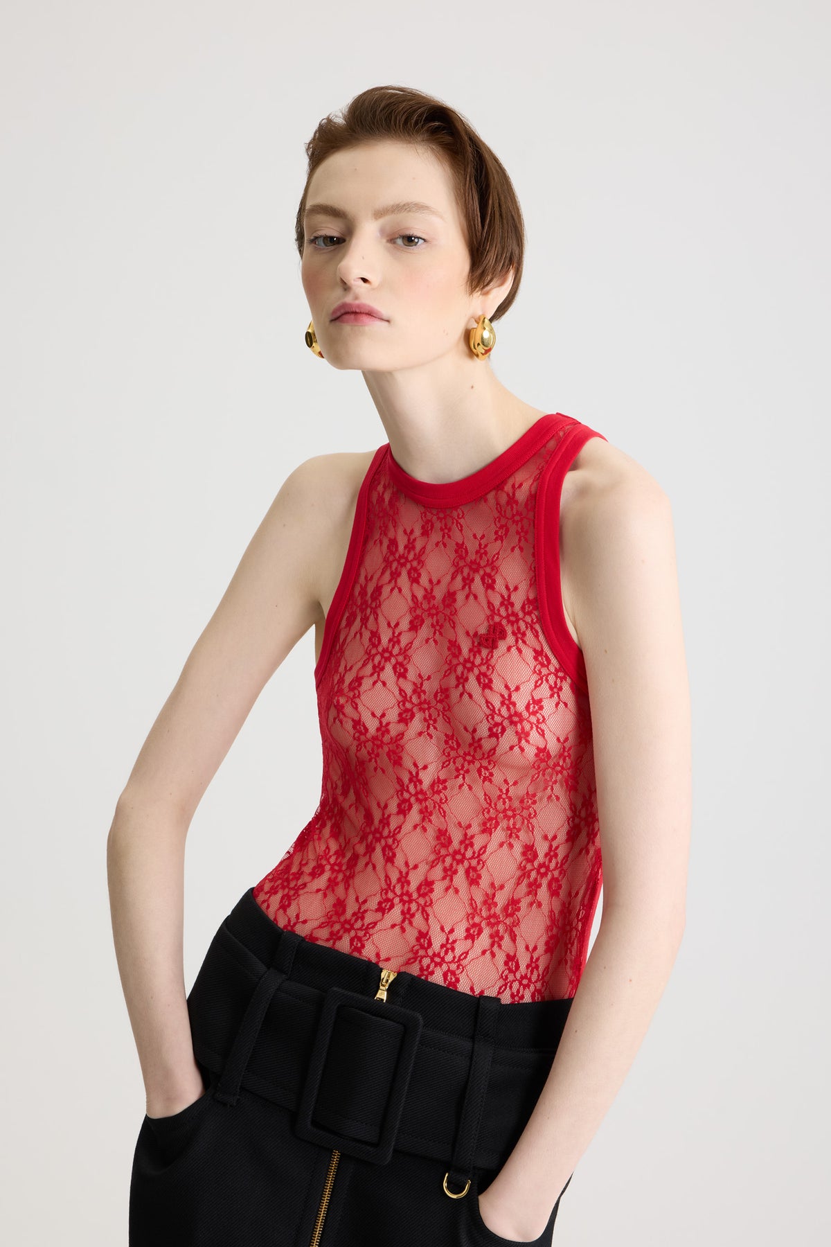 Babylone Red / Débardeur en jersey dentelle