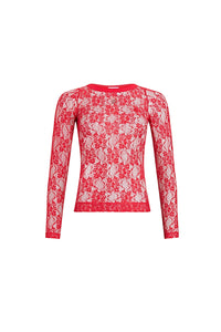 Babylone Red / Haut moulant en jersey dentelle