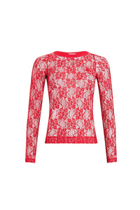 Top moulant en dentelle - Rouge