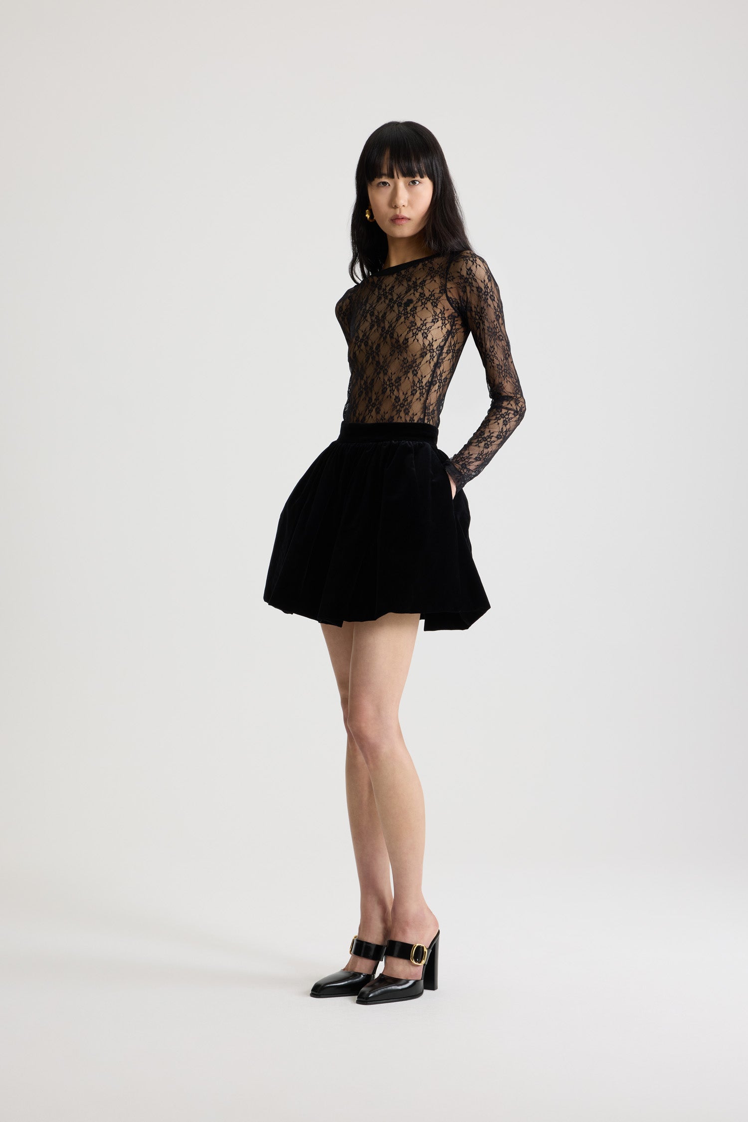 Black / Haut moulant en jersey dentelle