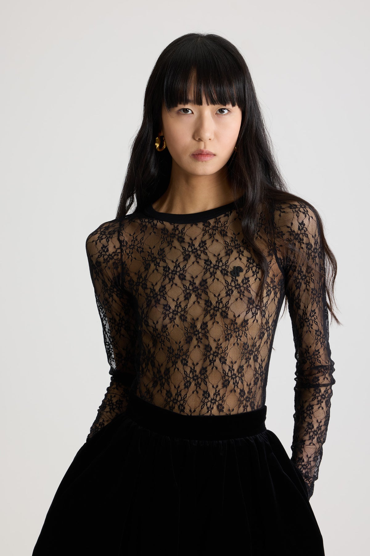 Black / Haut moulant en jersey dentelle