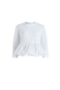 White / T-shirt à ourlet volanté en coton bio et faille