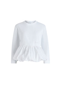 T-shirt à ourlet volanté en coton - Blanc