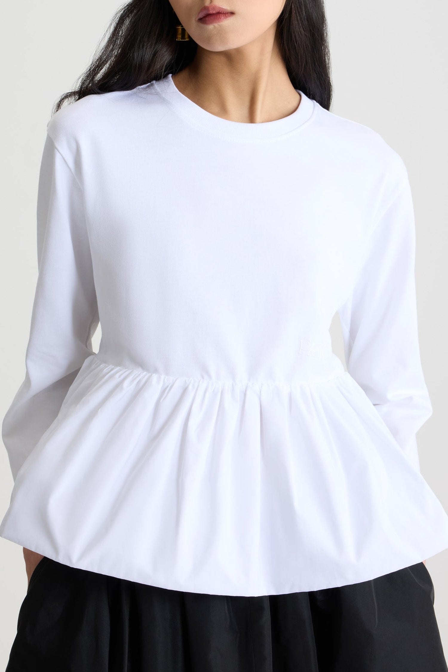 T-shirt à ourlet volanté en coton - Blanc