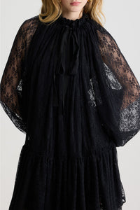 Robe courte à manches chauve-souris en dentelle - Noir