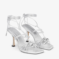 Jemma 90 sandals in metallic leather - Silver