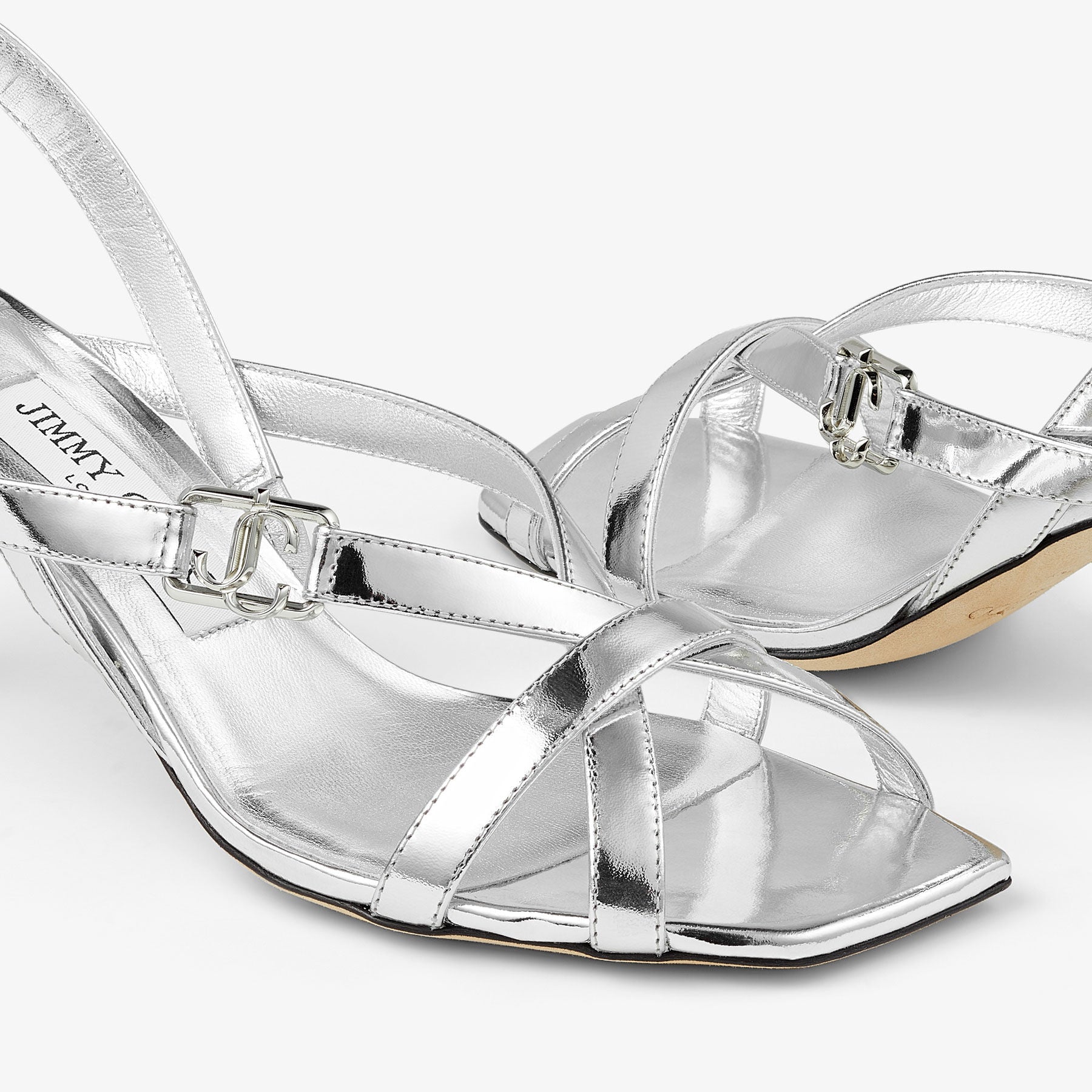 Sandales Jess 65 en cuir effet métal liquide - Silver