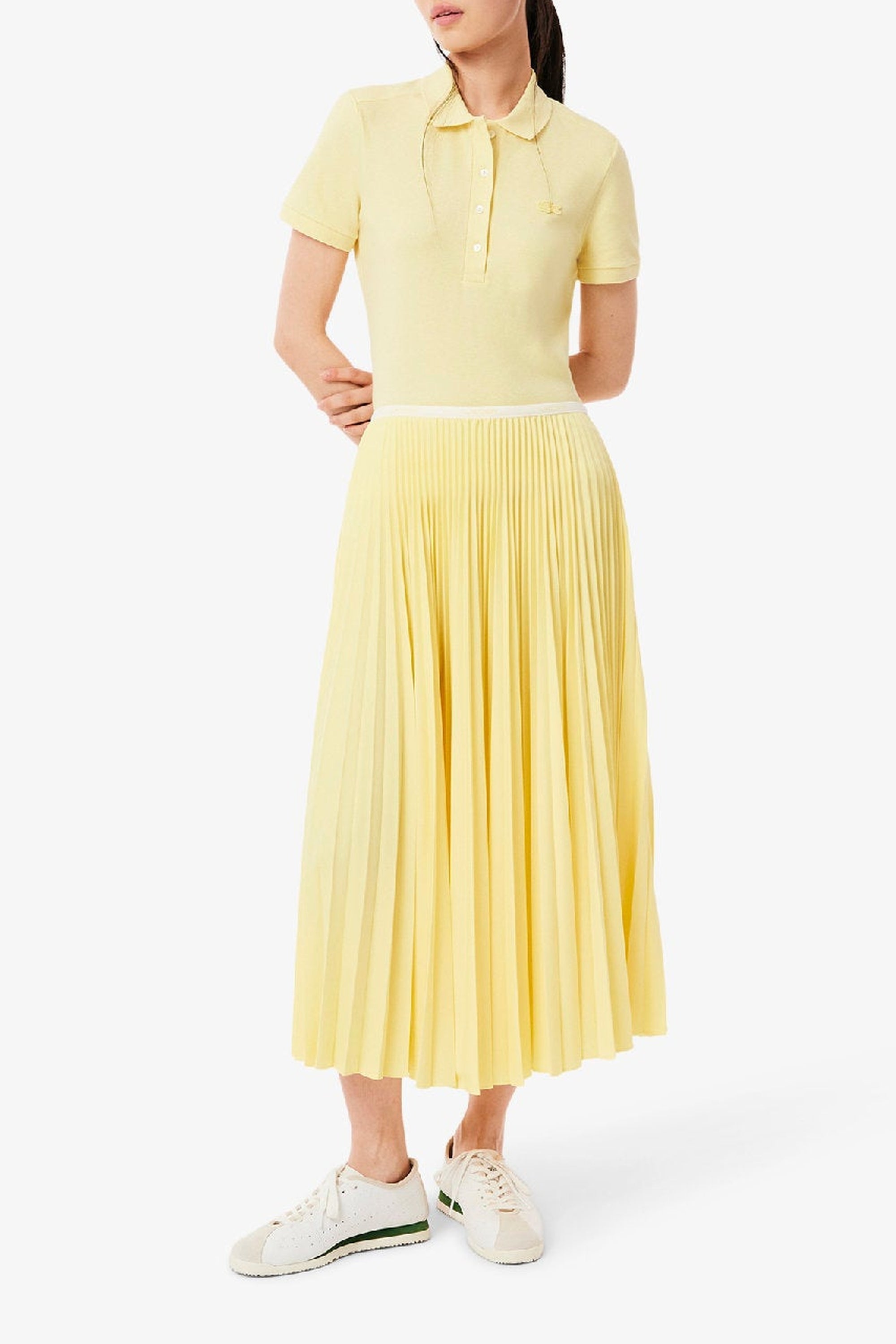 Jupe longue plissée à taille élastiquée - Jaune