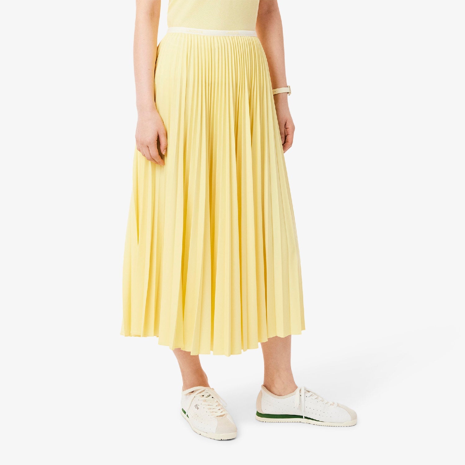 Jupe longue plissée à taille élastiquée - Jaune