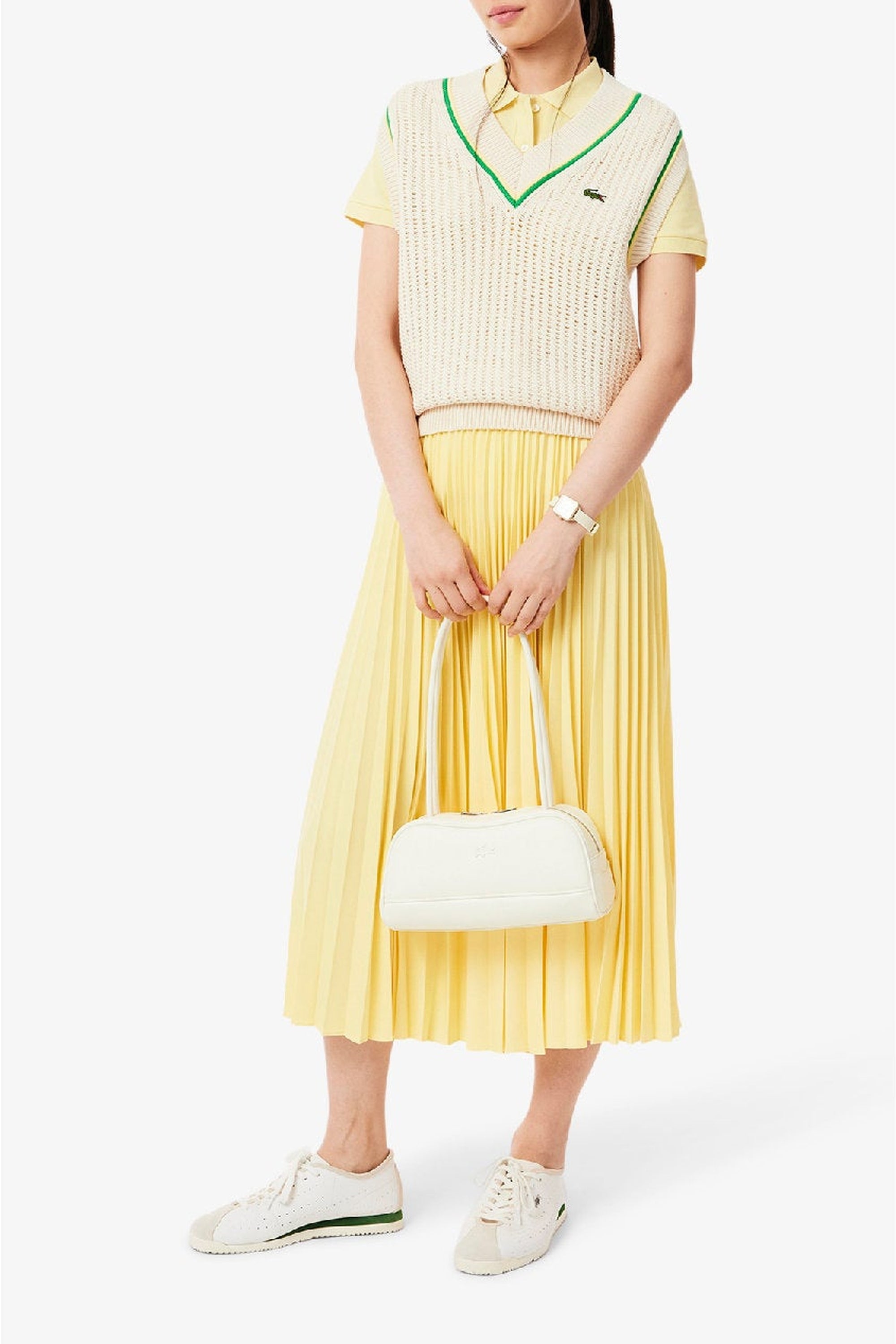 Jupe longue plissée à taille élastiquée - Jaune