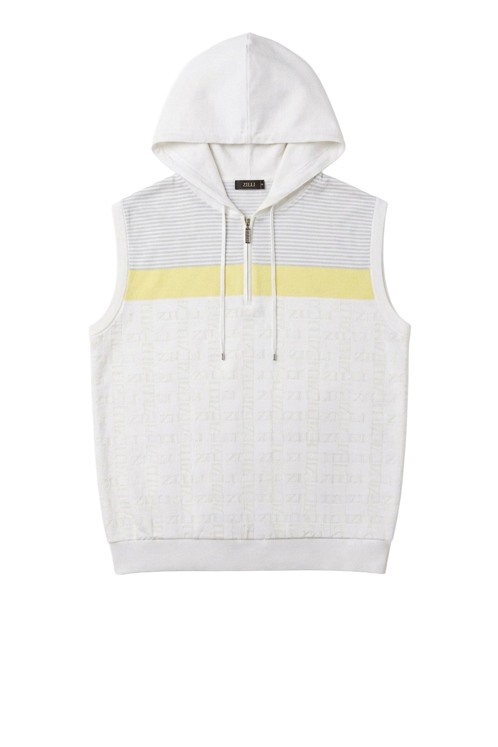 Débardeur à capuche bande gaufrée soie en soie - Blanc & Jaune