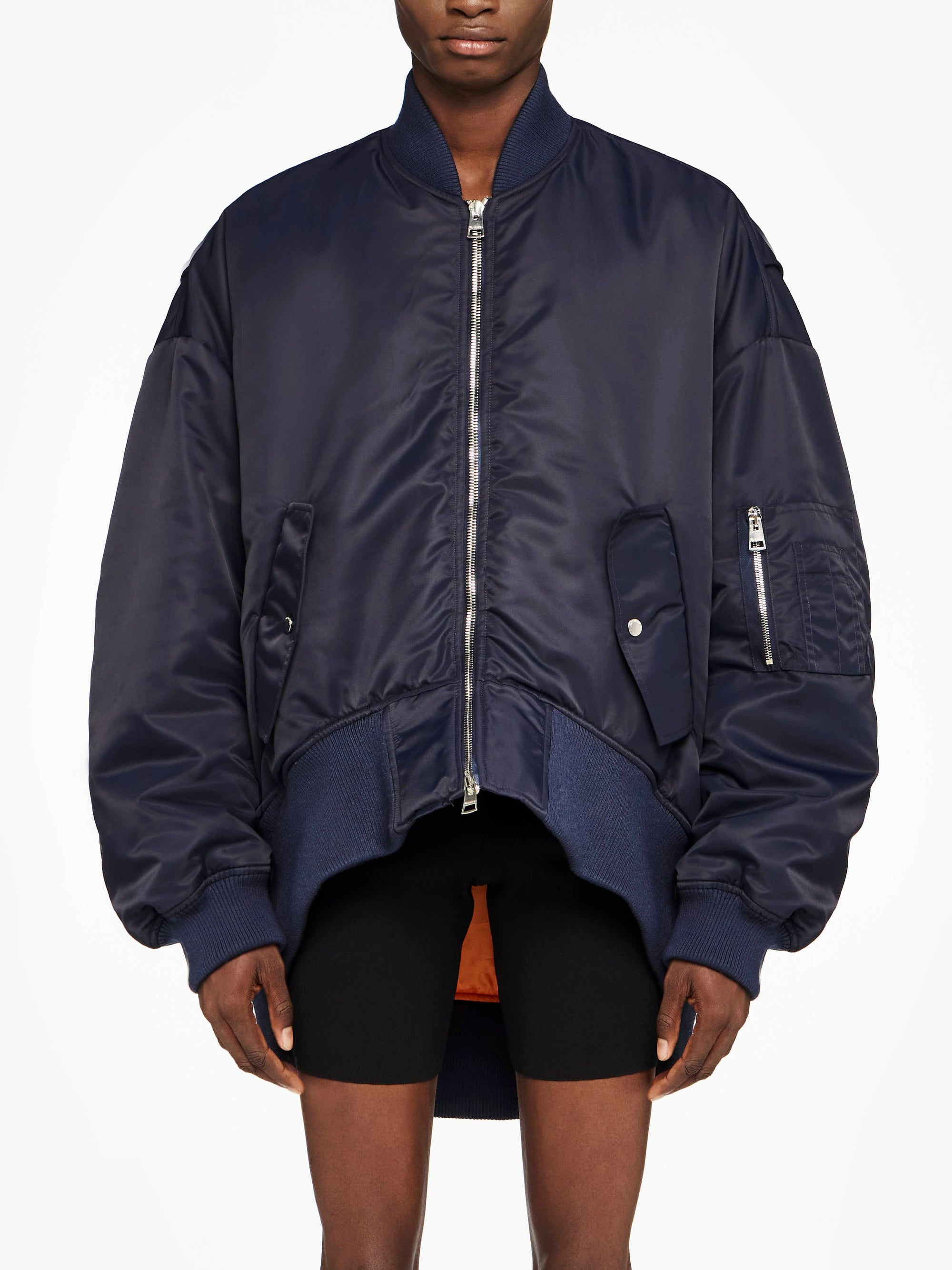 Veste Bomber À Ourlets Courbés Surdimensionnée - Navy