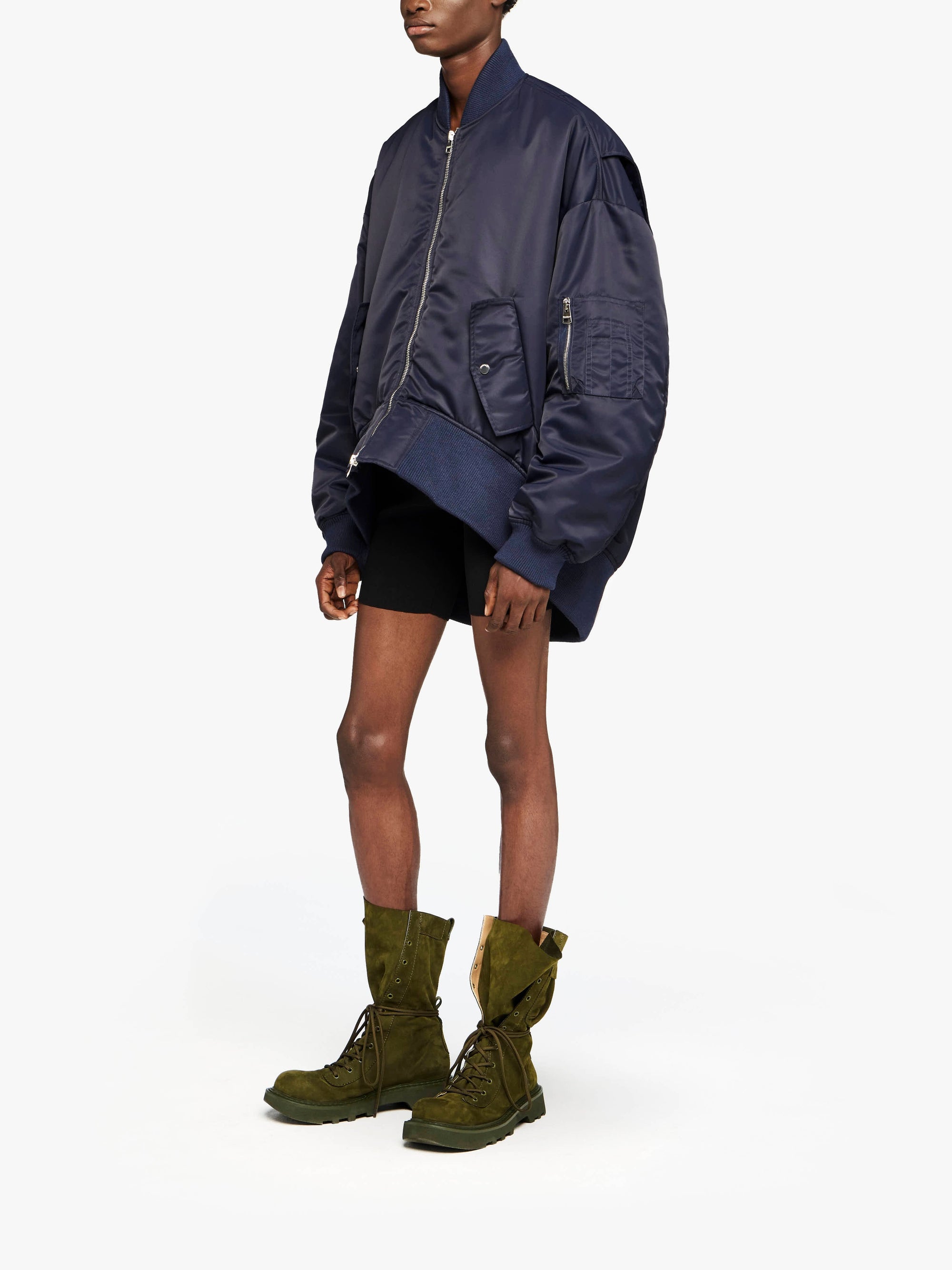 Veste Bomber À Ourlets Courbés Surdimensionnée - Navy