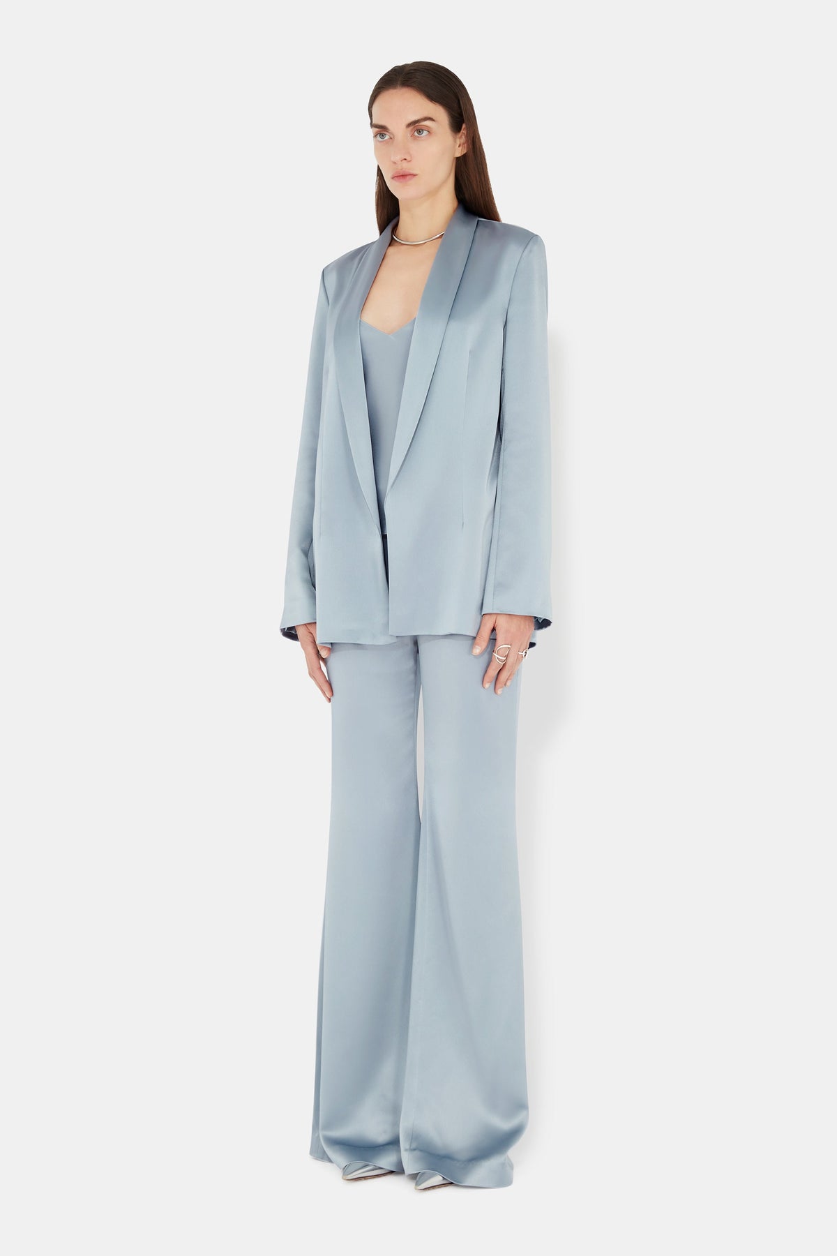 Julianne Satin Blazer - Dove Blue