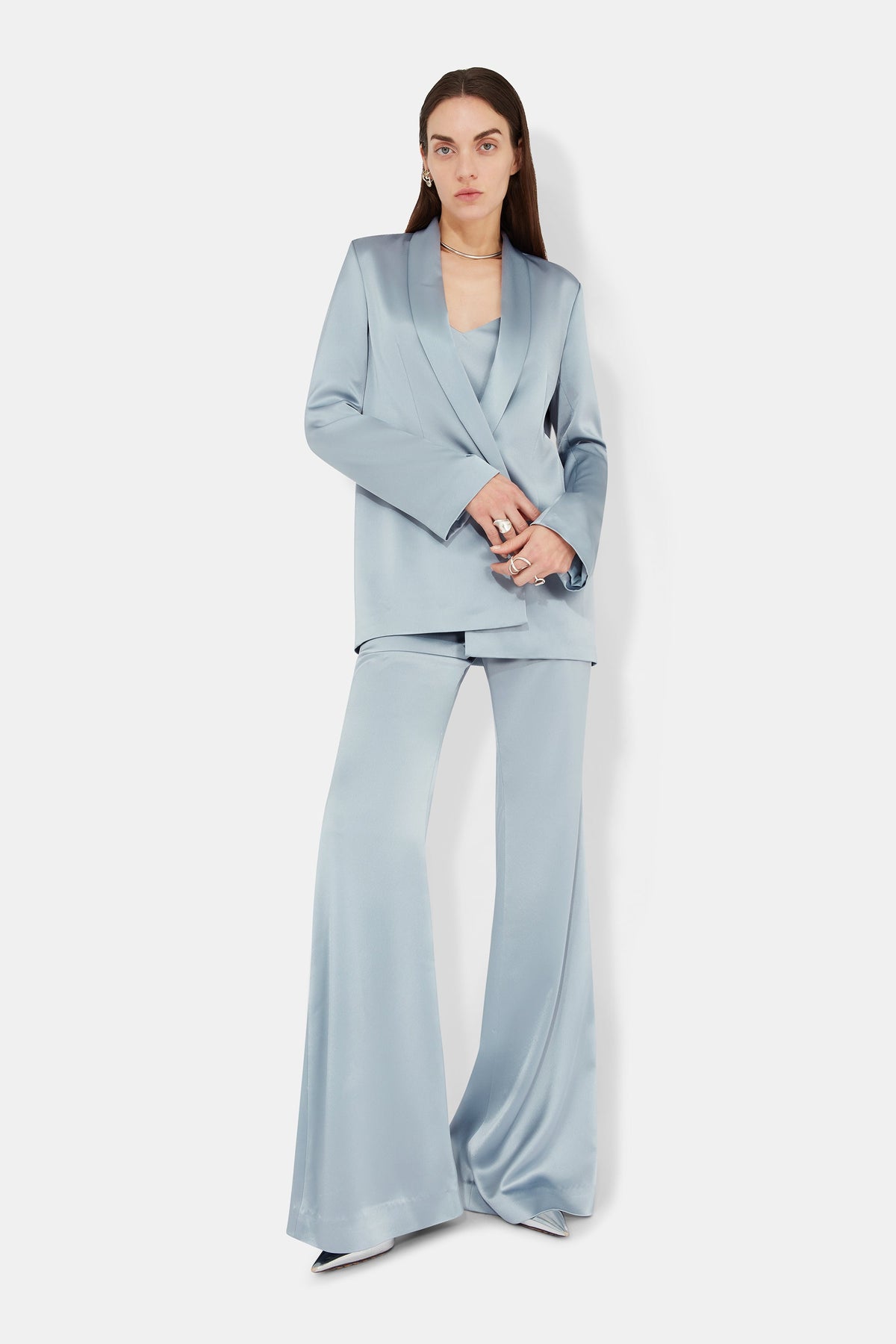 Julianne Satin Blazer - Dove Blue