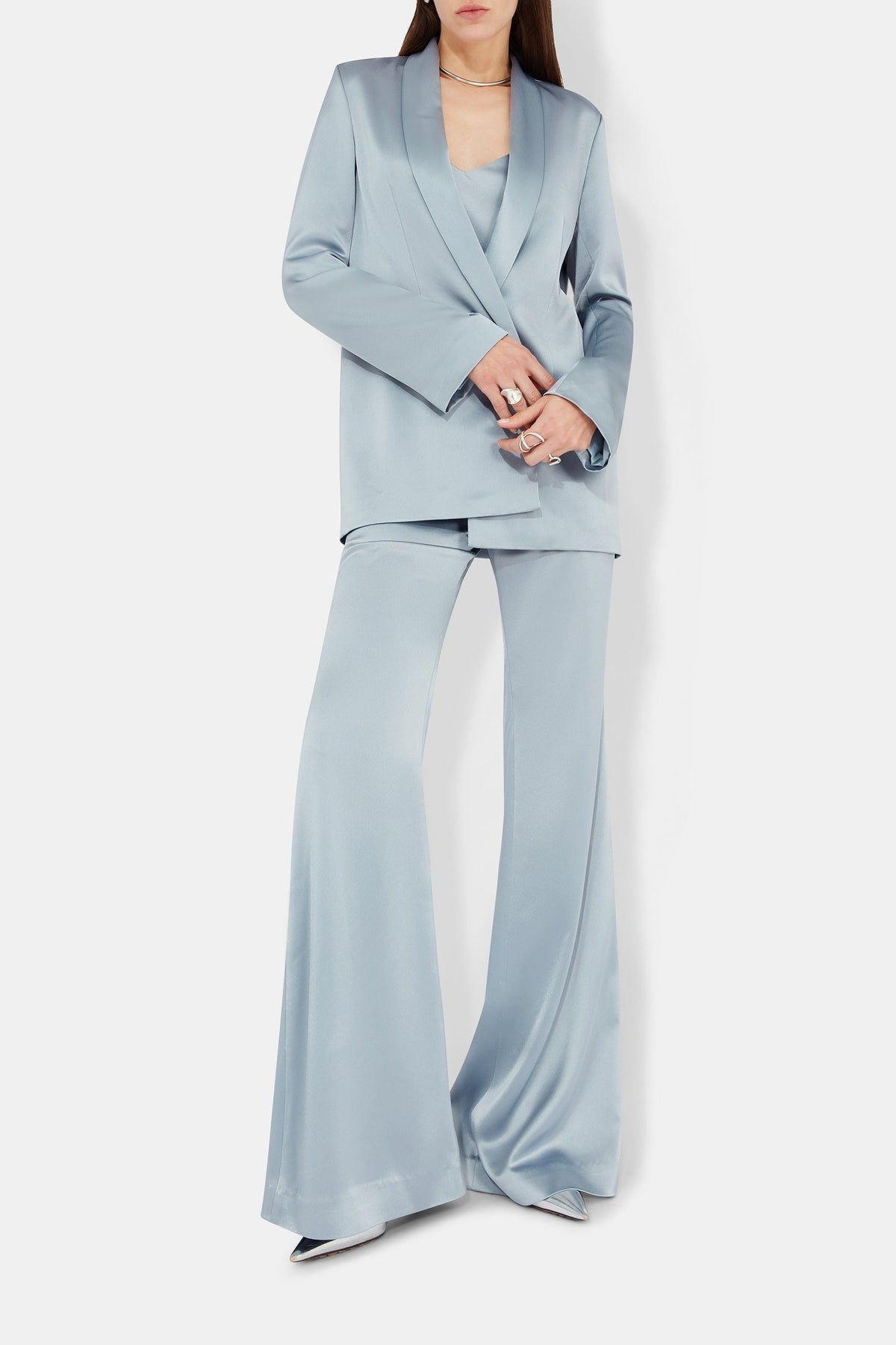 Julianne Satin Blazer - Dove Blue