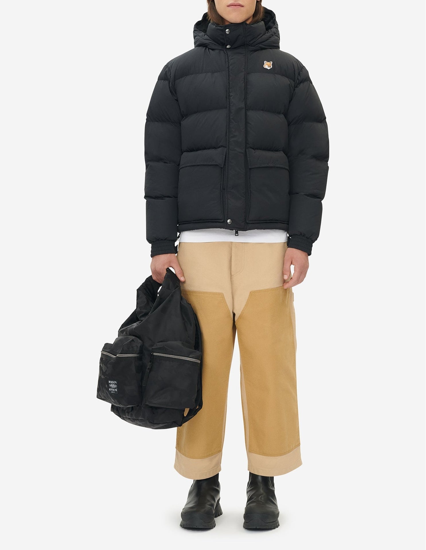 Hooded jacket with crest - Black