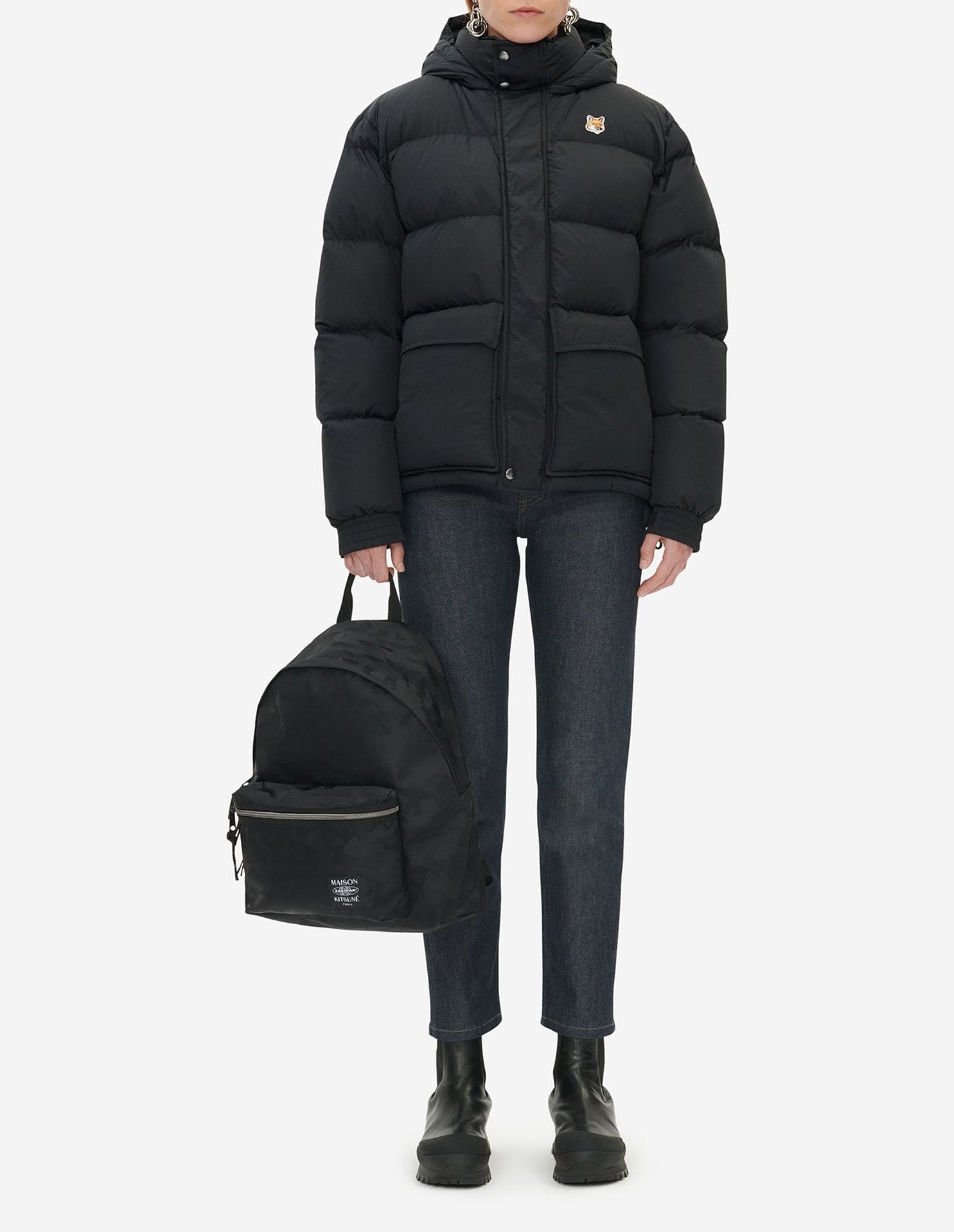 Hooded jacket with crest - Black