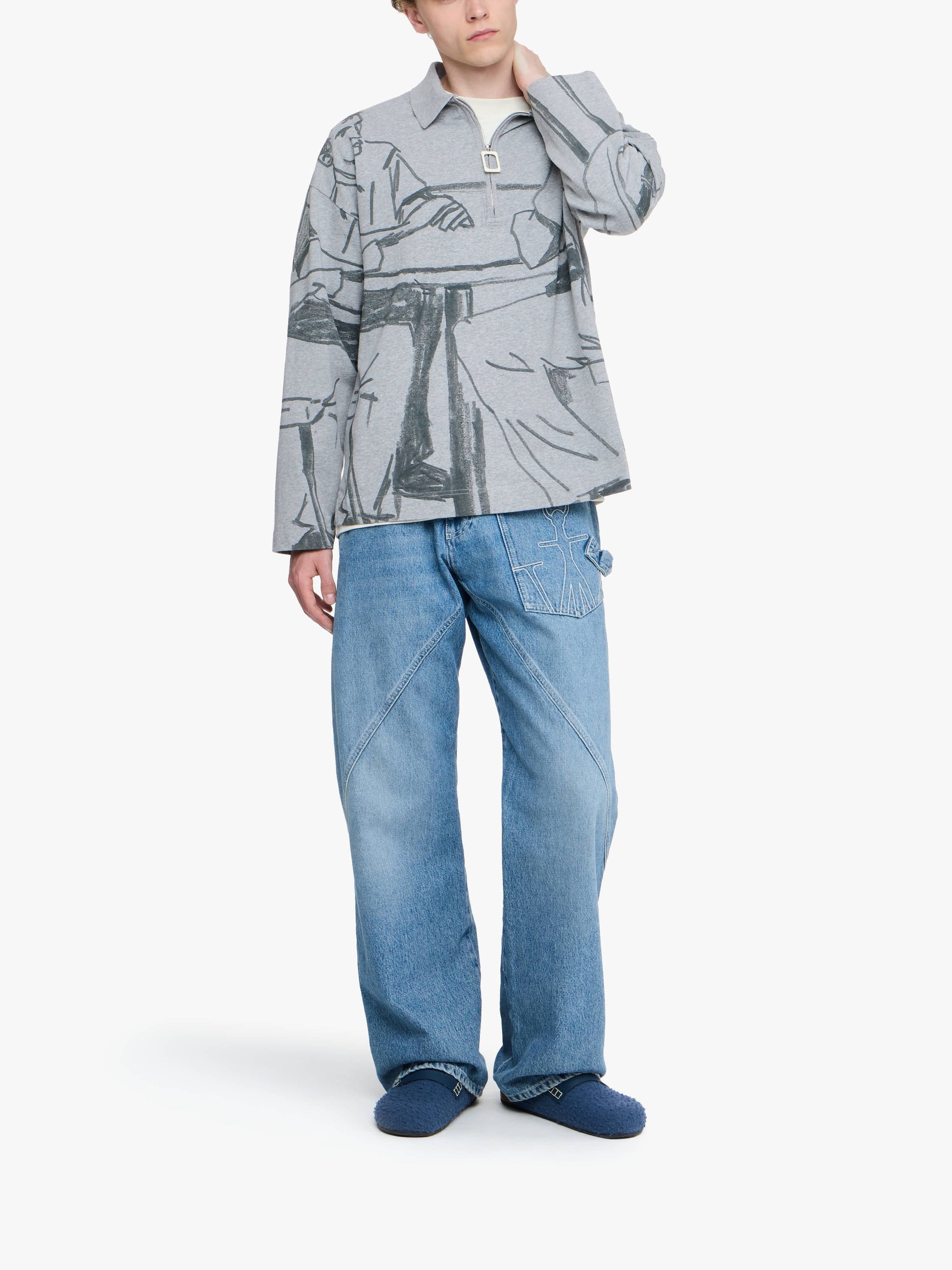 Polo De Rugby Imprimé - Mid Grey Melange