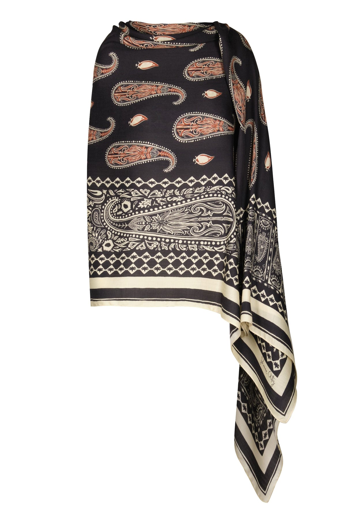 Paisley Mosaic Cashmere Shawl - Black