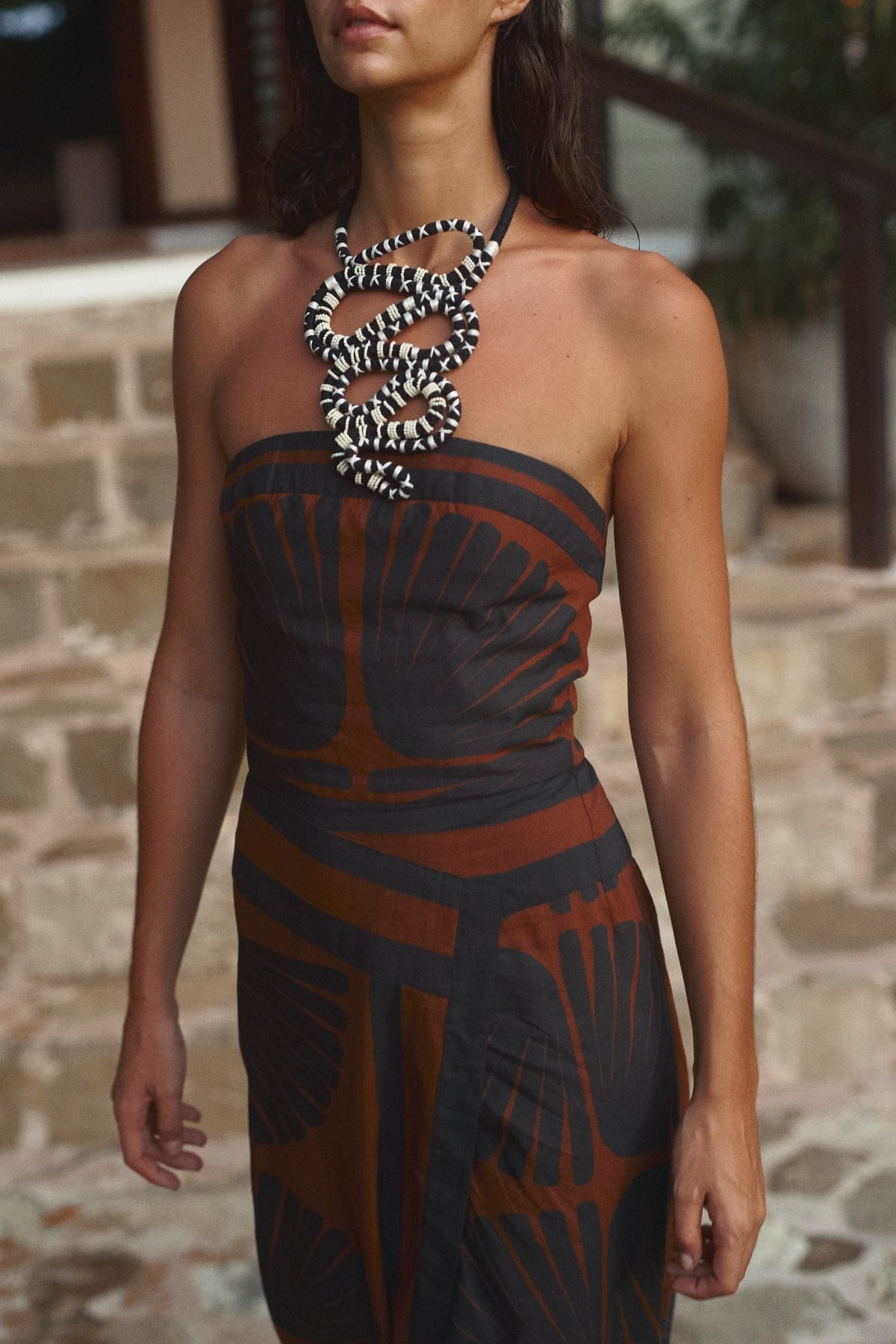 The Great Serpent cotton necklace - Black