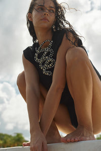 The Great Serpent' cotton necklace - Black
