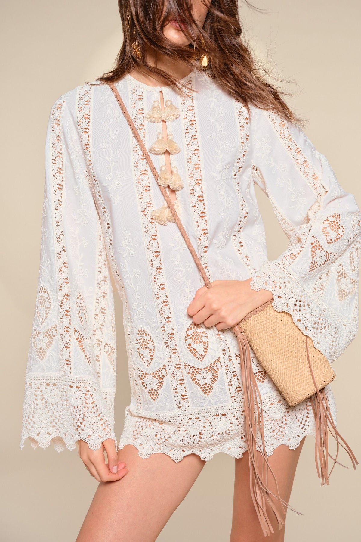 Sac à bandoulière Western Farm en cuir - Nude