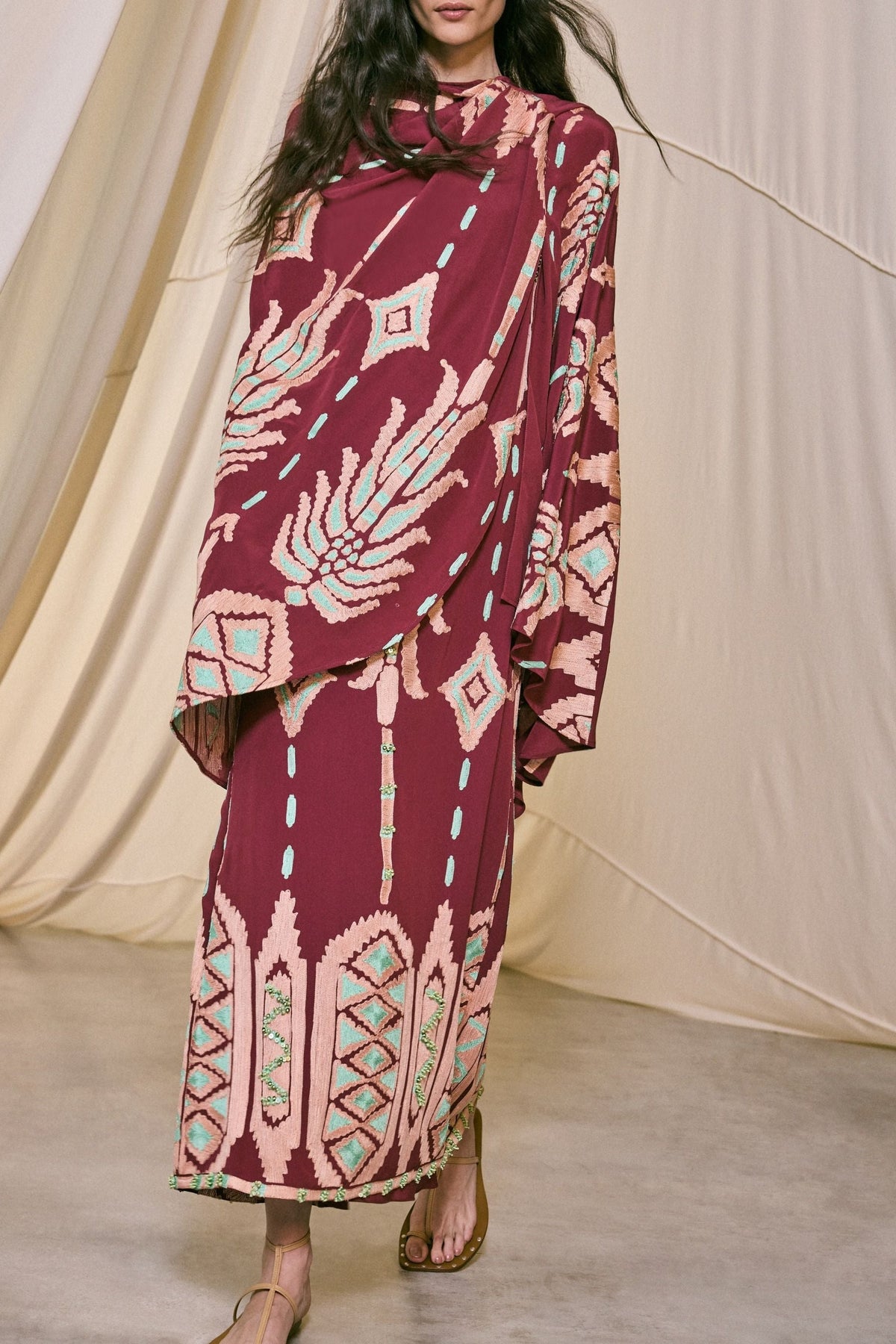 Robe à tissage en chevrons en soie - Wine