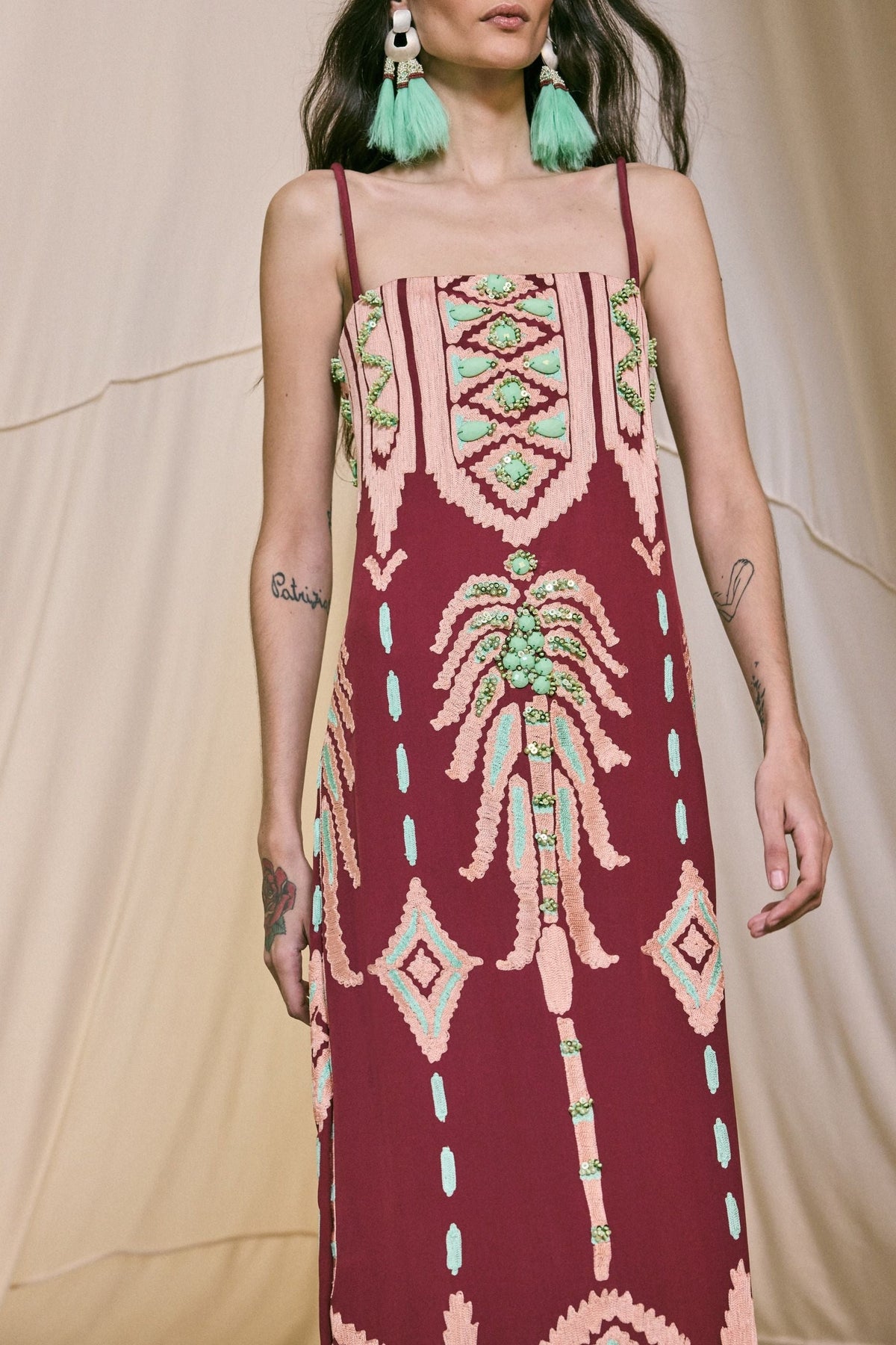 Robe à tissage en chevrons en soie - Wine