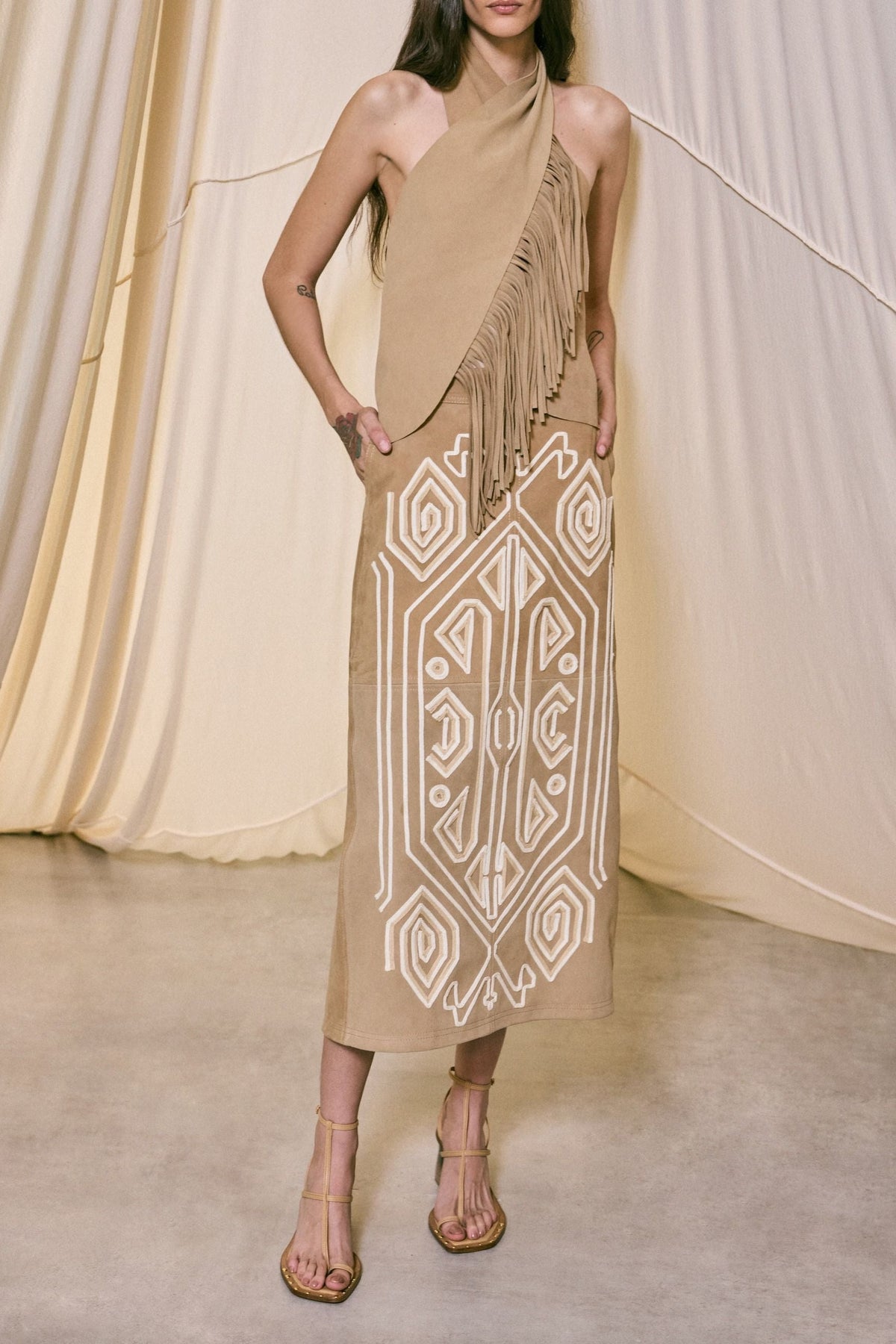 Jupe Pueblo Ancestral en cuir - Nude