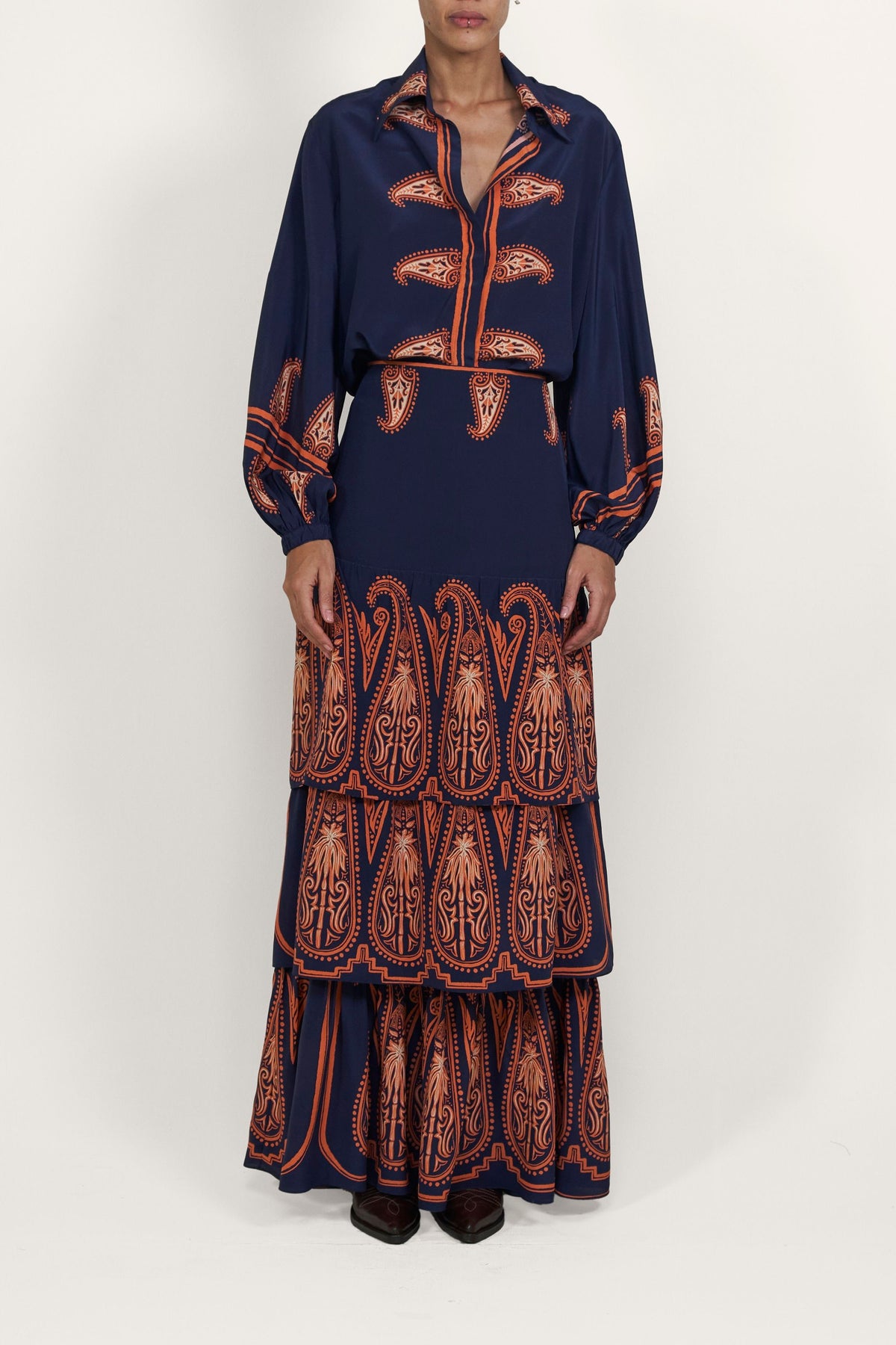 Jupe Persian Origin en soie - Bleu marine