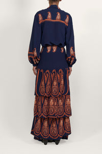 Jupe Persian Origin en soie - Bleu marine