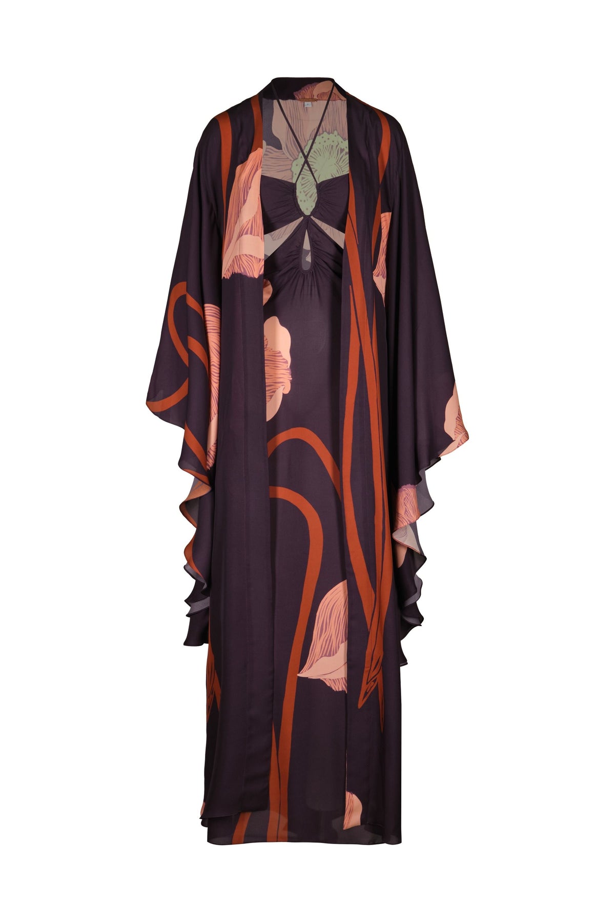 Kimono Retained Spirituality en soie - Bleu marine
