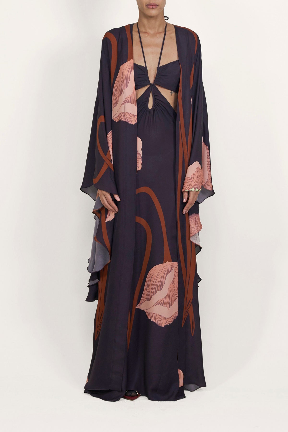 Kimono Retained Spirituality en soie - Bleu marine