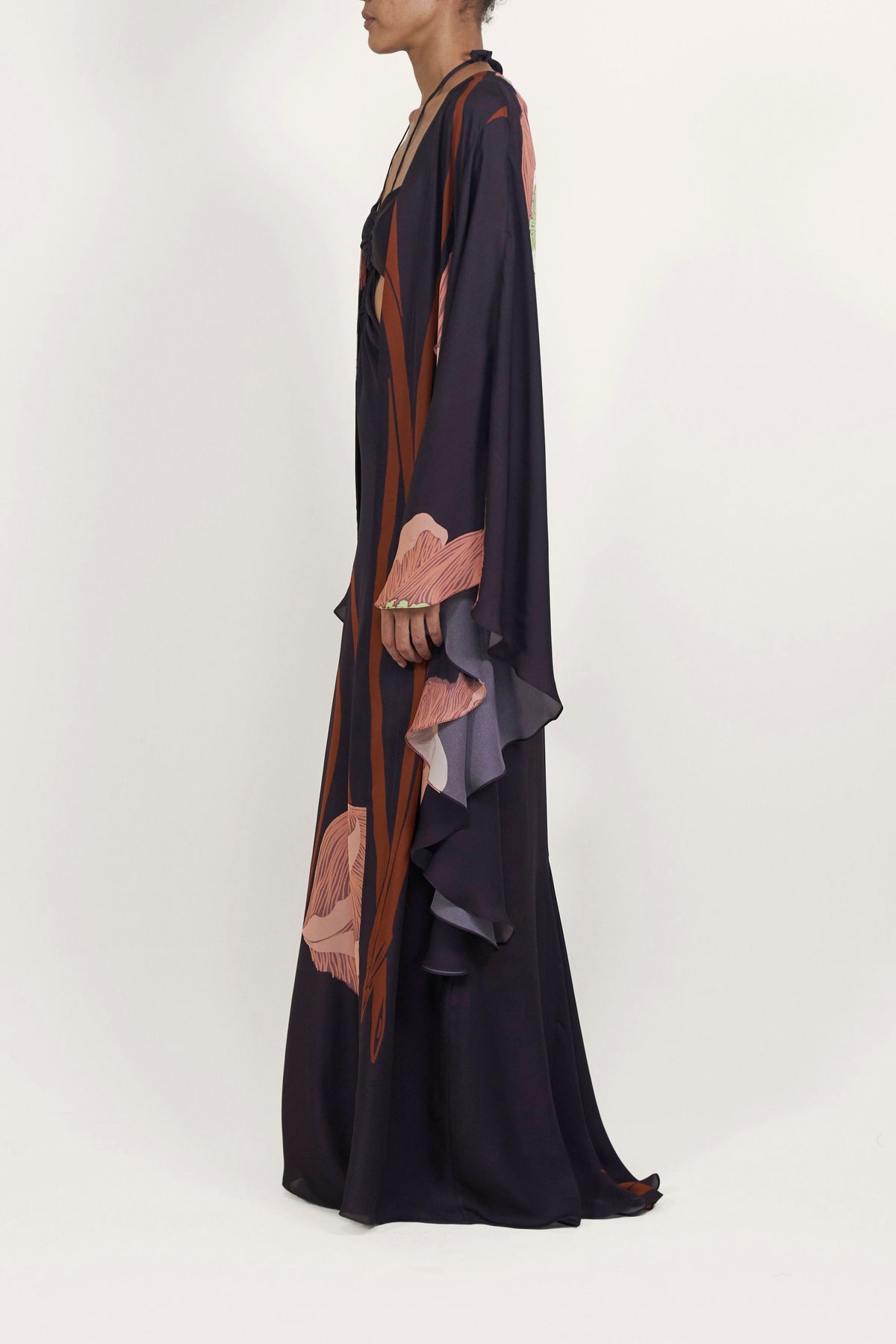 Kimono Retained Spirituality en soie - Bleu marine
