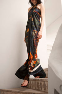Mystic Patterned Silk Trousers - Navy Blue