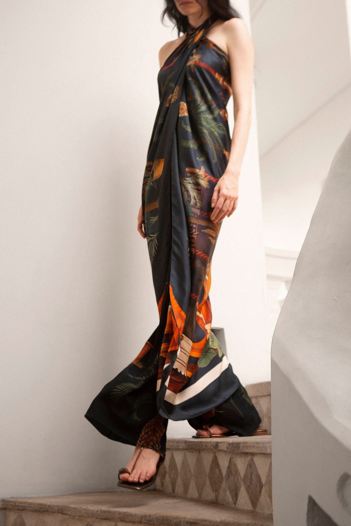 Mystic Patterned Silk Trousers - Navy Blue