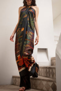 Mystic Patterned Silk Trousers - Navy Blue