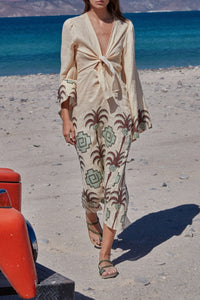 Sailing Flags linen dress - Brown