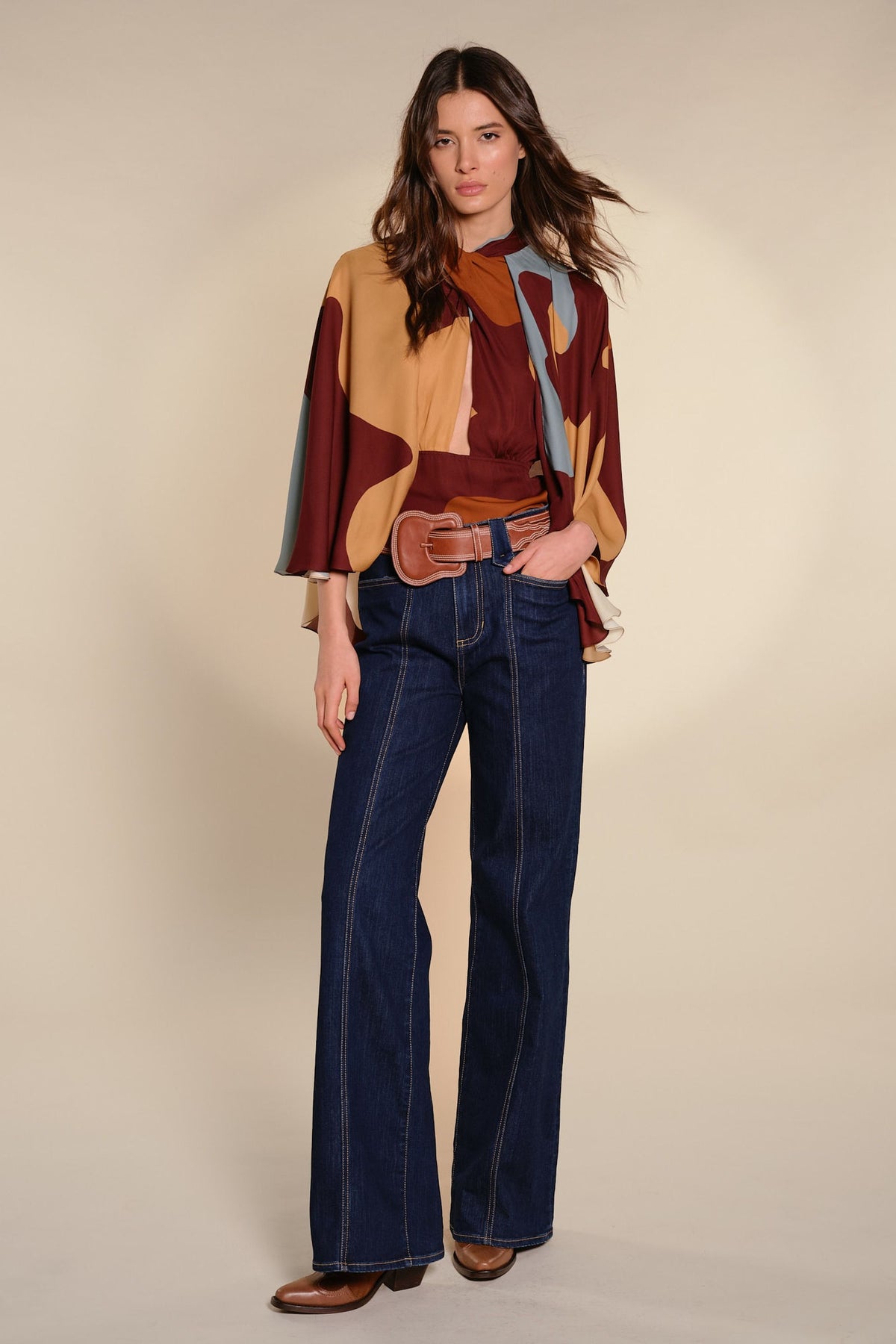 Blouse The West en soie - Marron