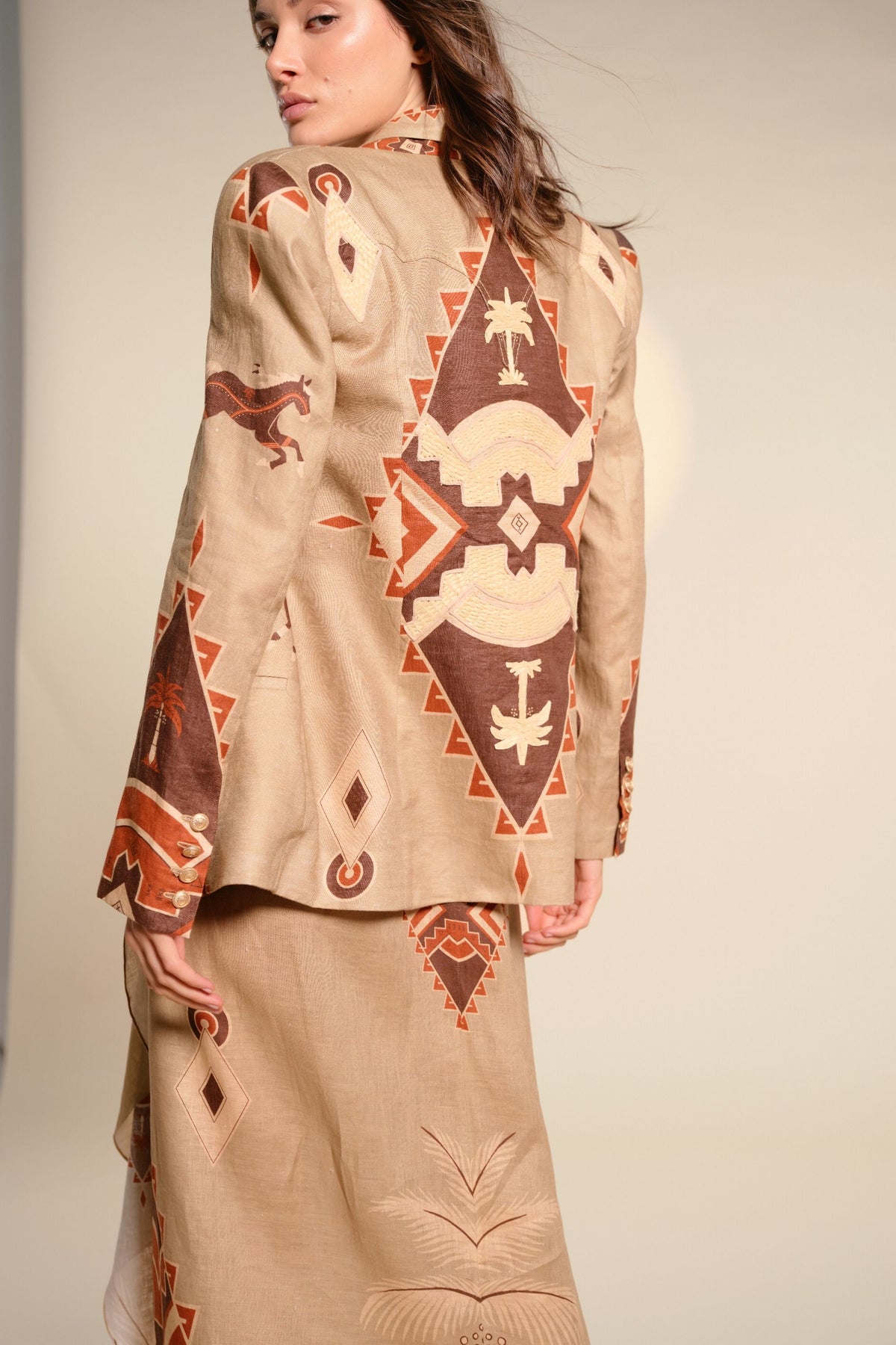 Calo linen jacket - Brown