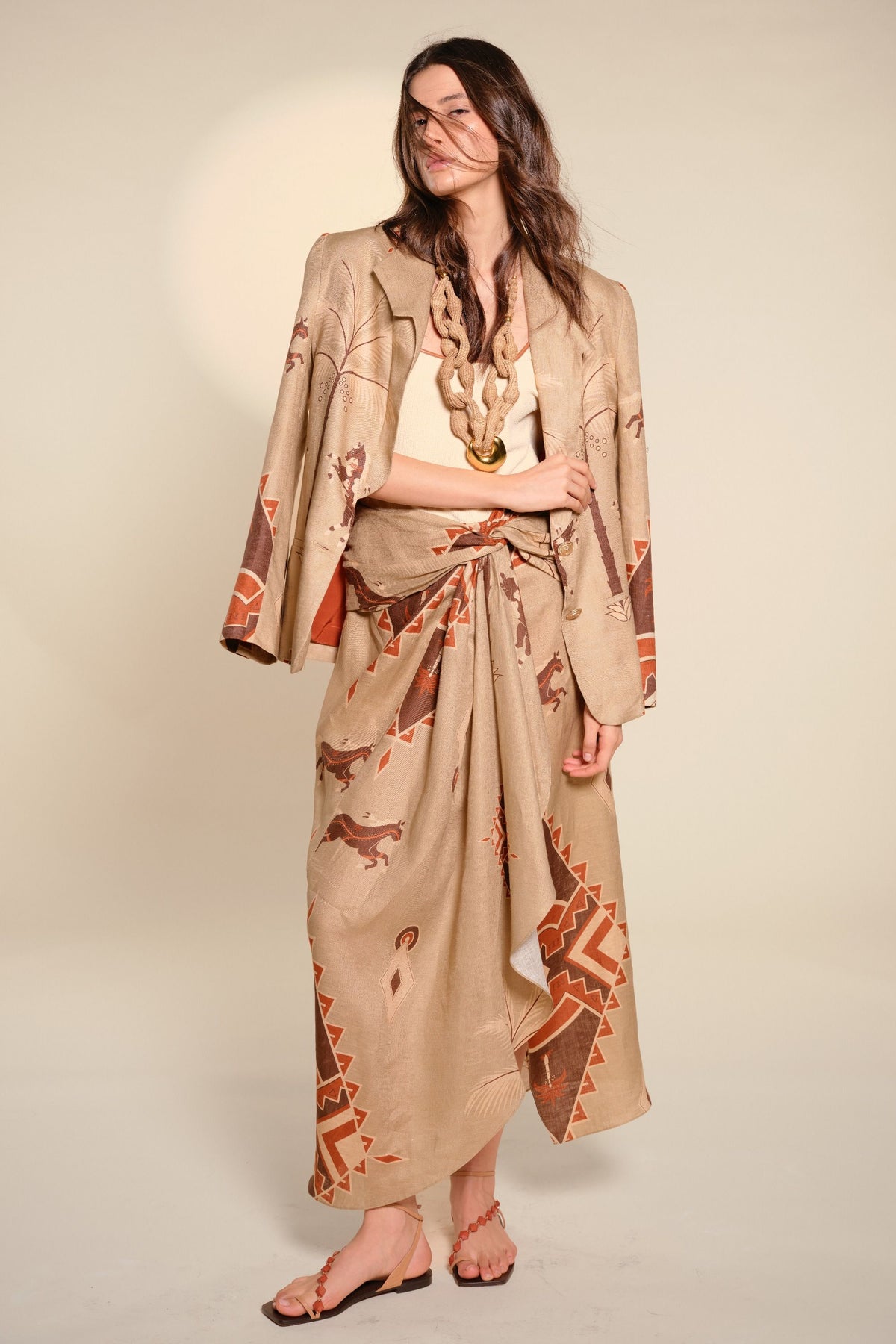 Calo linen jacket - Brown
