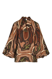 Blouse Intricate Islands en soie - Marron