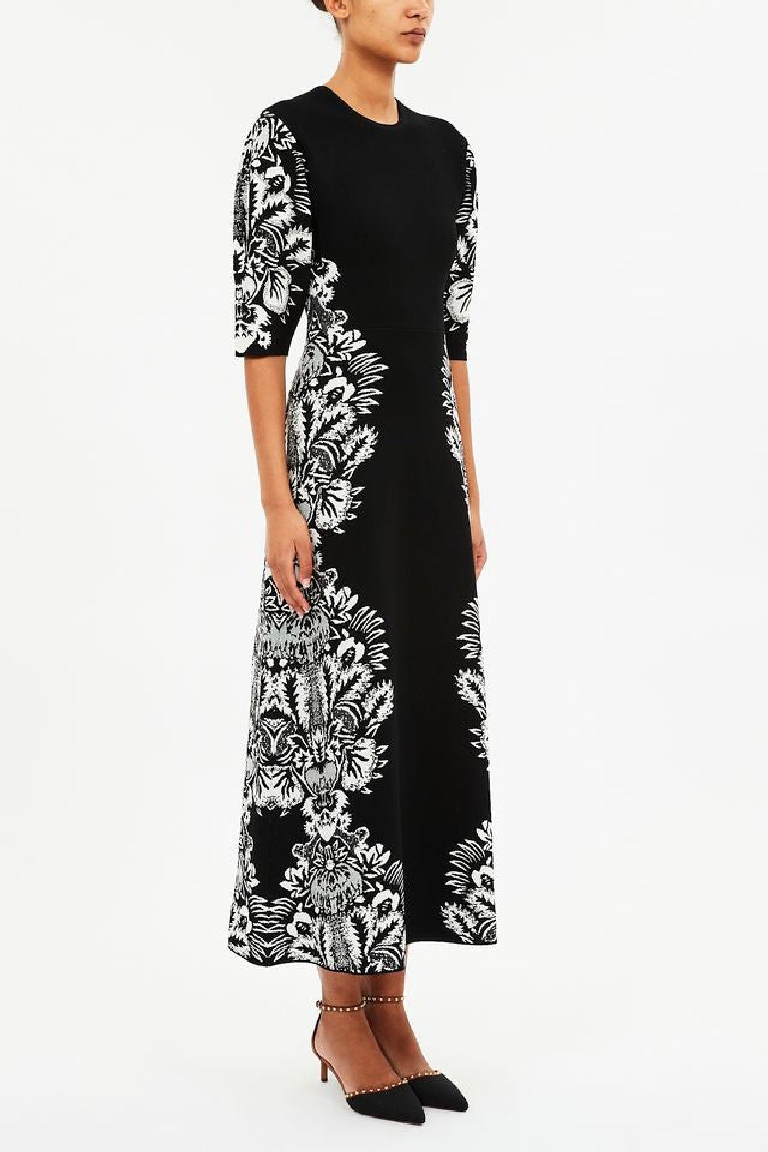 Robe midi Liana sans manches à motif jacquard - Noir